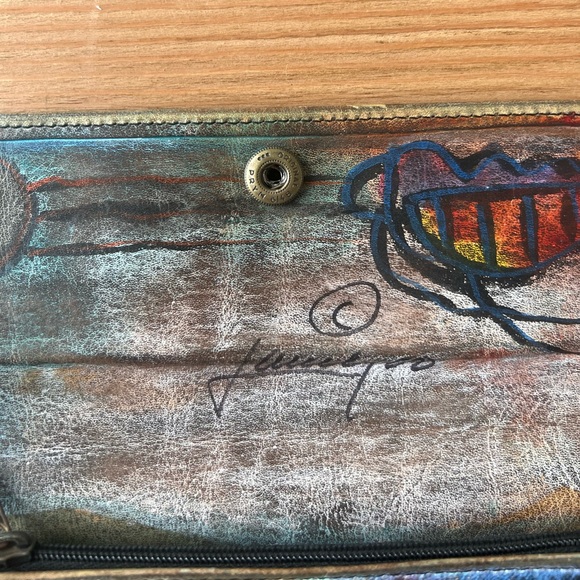 Vintage Jane Yoo Hand Painted Leather Wallet - Picture 4 of 10
